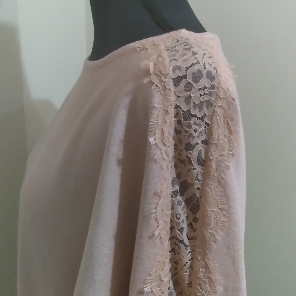 Cable And Gauge Soft Pink Sweater Lace-Trim Womens Xl Feminine Soft Girl